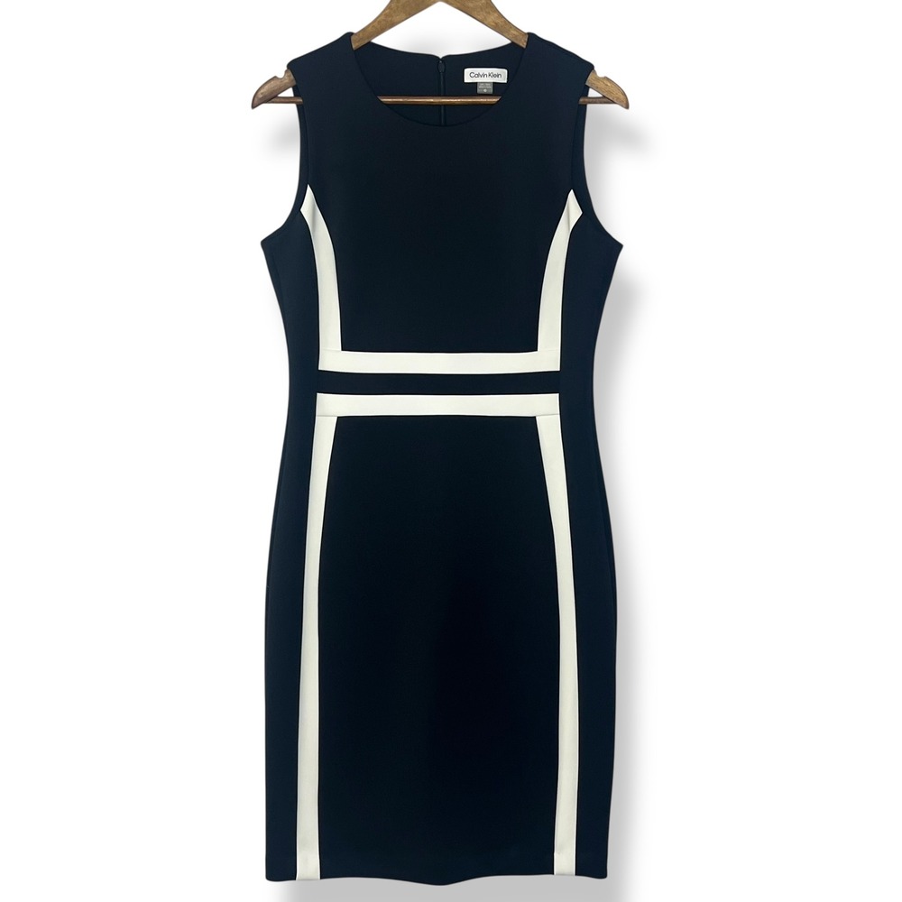 Calvin Klein 10 Dress Colorblock‎ Scuba Knit Black White Career Work Office Chic
